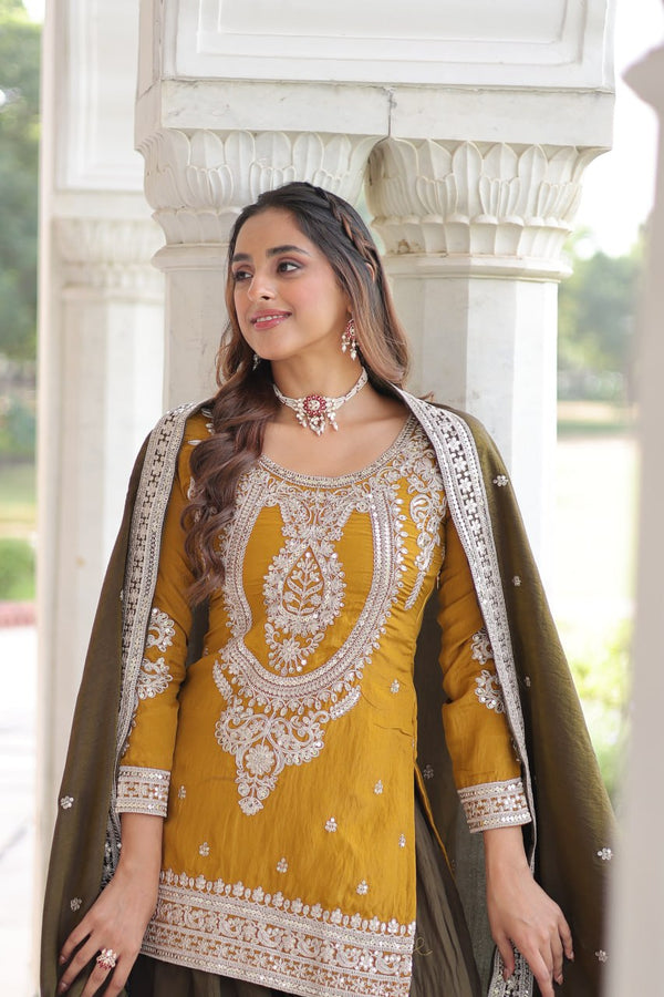 Yellow Silk Sharara Set with Matching Dupatta