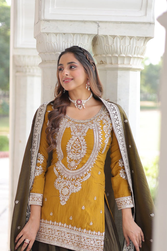 Yellow Silk Sharara Set with Matching Dupatta