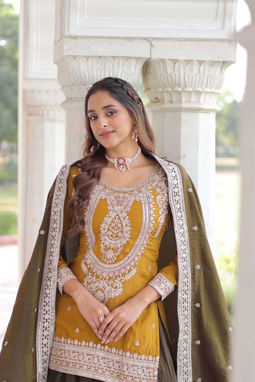 Yellow Silk Sharara Set with Matching Dupatta