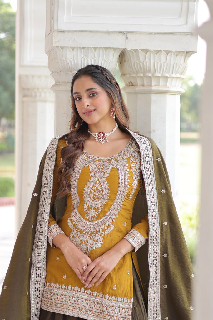 Yellow Silk Sharara Set with Matching Dupatta