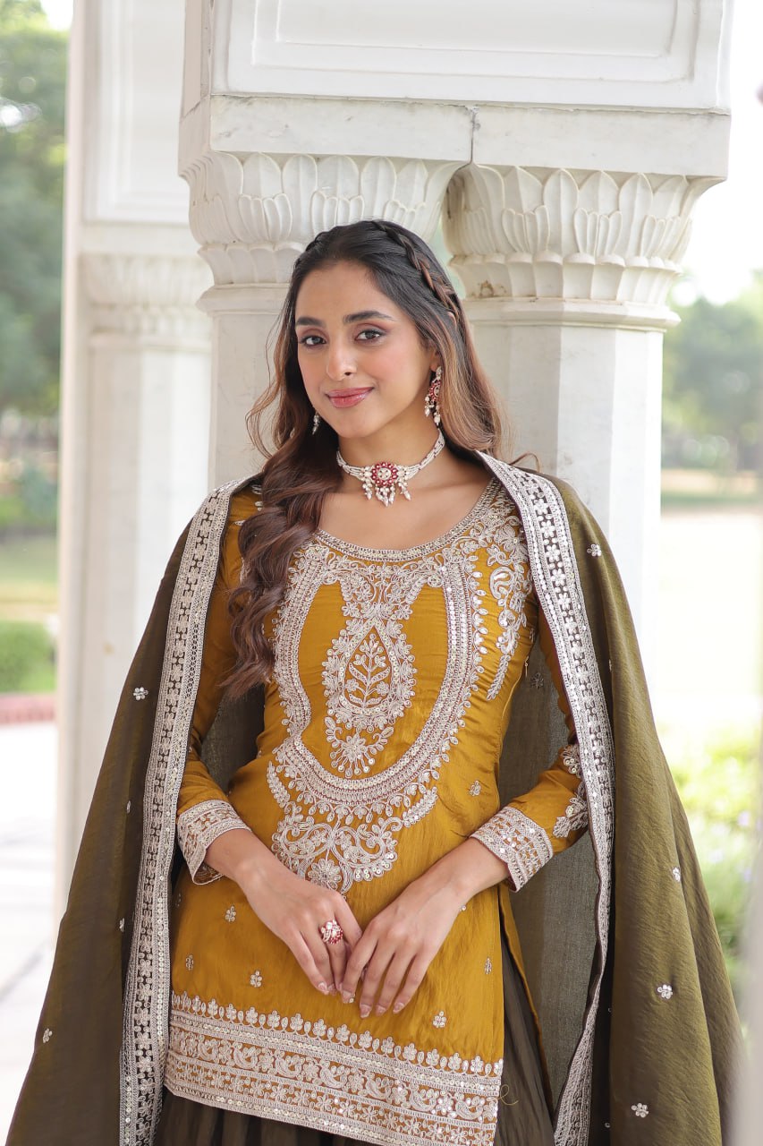 Yellow Silk Sharara Set with Matching Dupatta