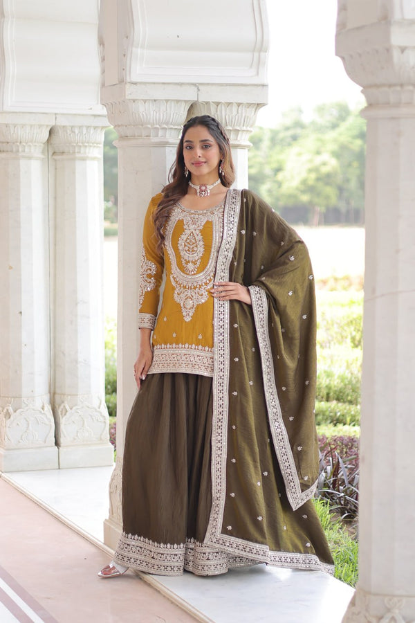 Yellow Silk Sharara Set with Matching Dupatta