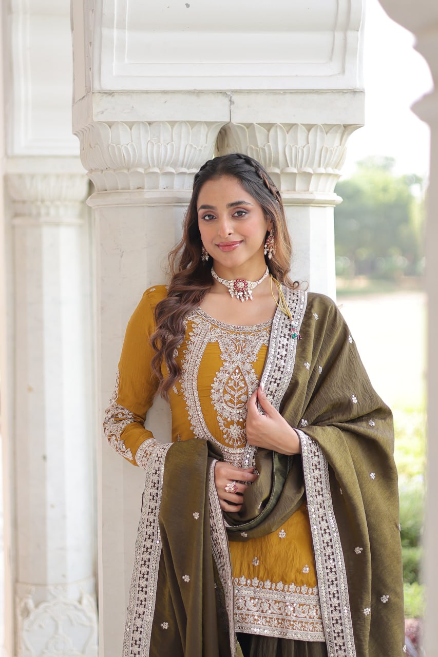 Yellow Silk Sharara Set with Matching Dupatta
