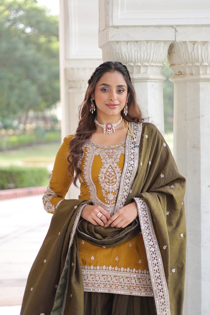 Yellow Silk Sharara Set with Matching Dupatta