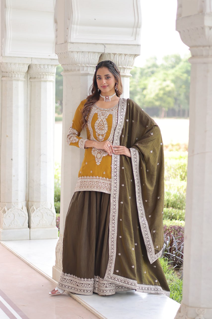 Yellow Silk Sharara Set with Matching Dupatta