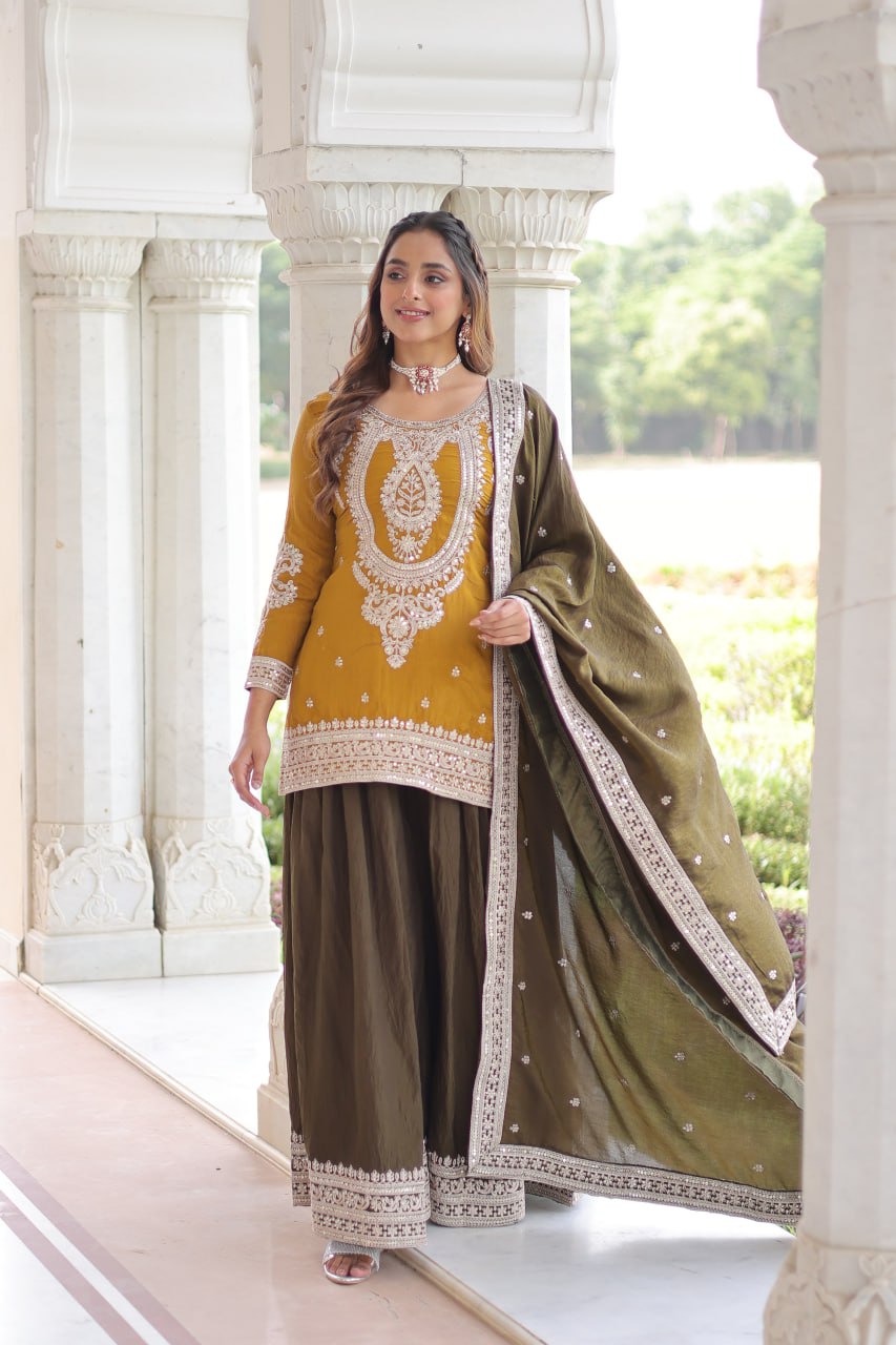 Yellow Silk Sharara Set with Matching Dupatta