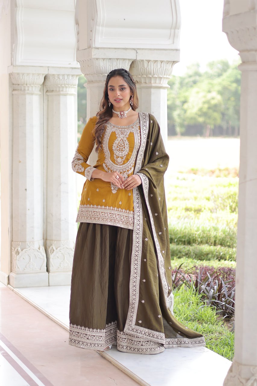 Yellow Silk Sharara Set with Matching Dupatta