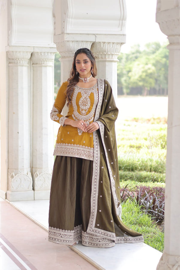 Yellow Silk Sharara Set with Matching Dupatta