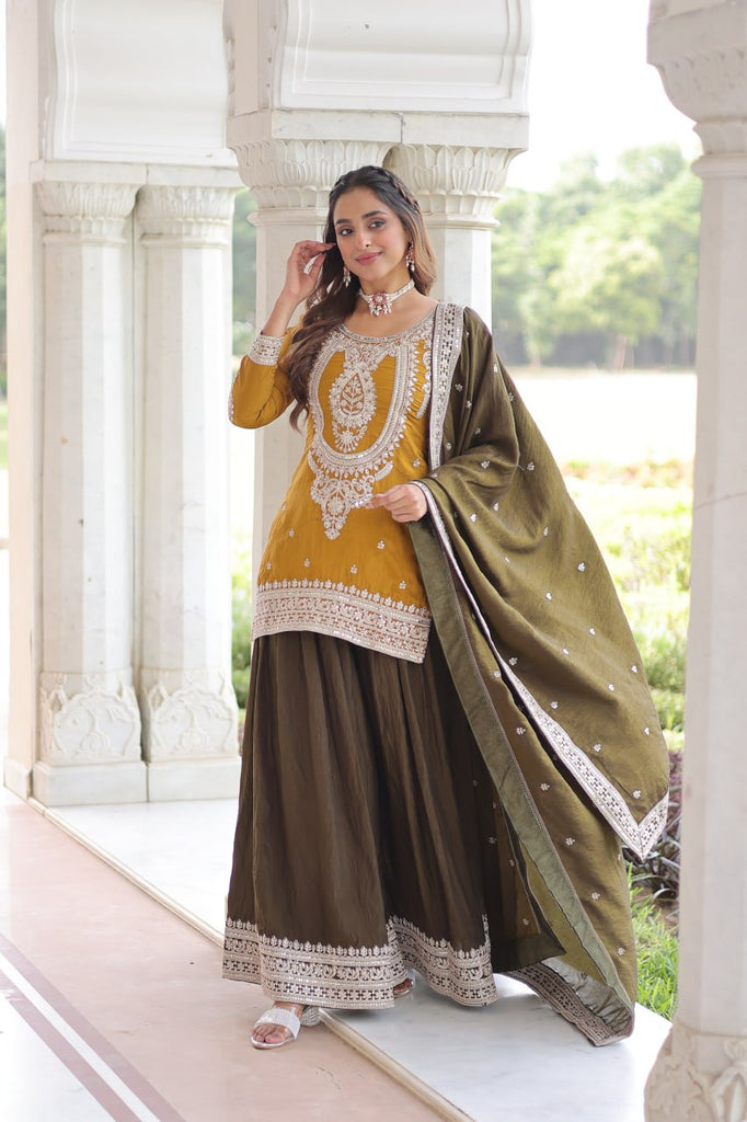 Yellow Silk Sharara Set with Matching Dupatta