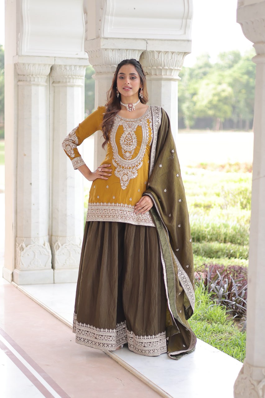 Yellow Silk Sharara Set with Matching Dupatta Main image