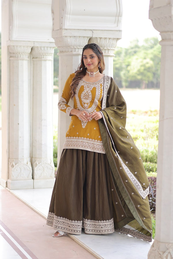 Yellow Silk Sharara Set with Matching Dupatta
