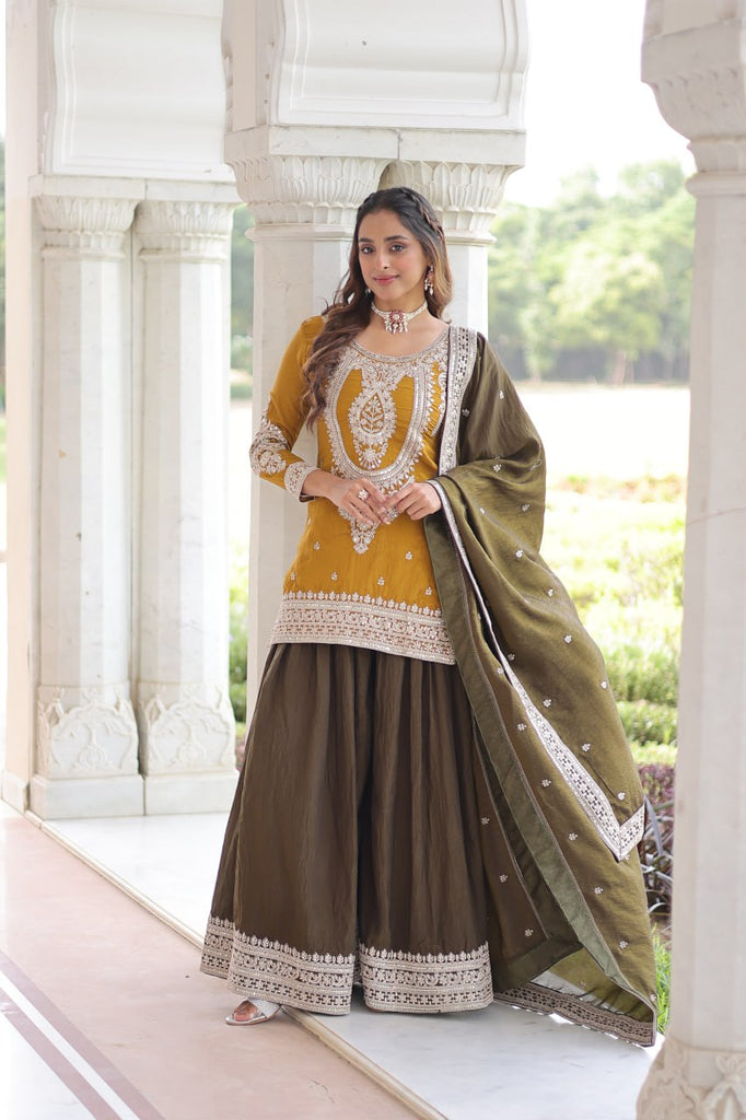 Yellow Silk Sharara Set with Matching Dupatta