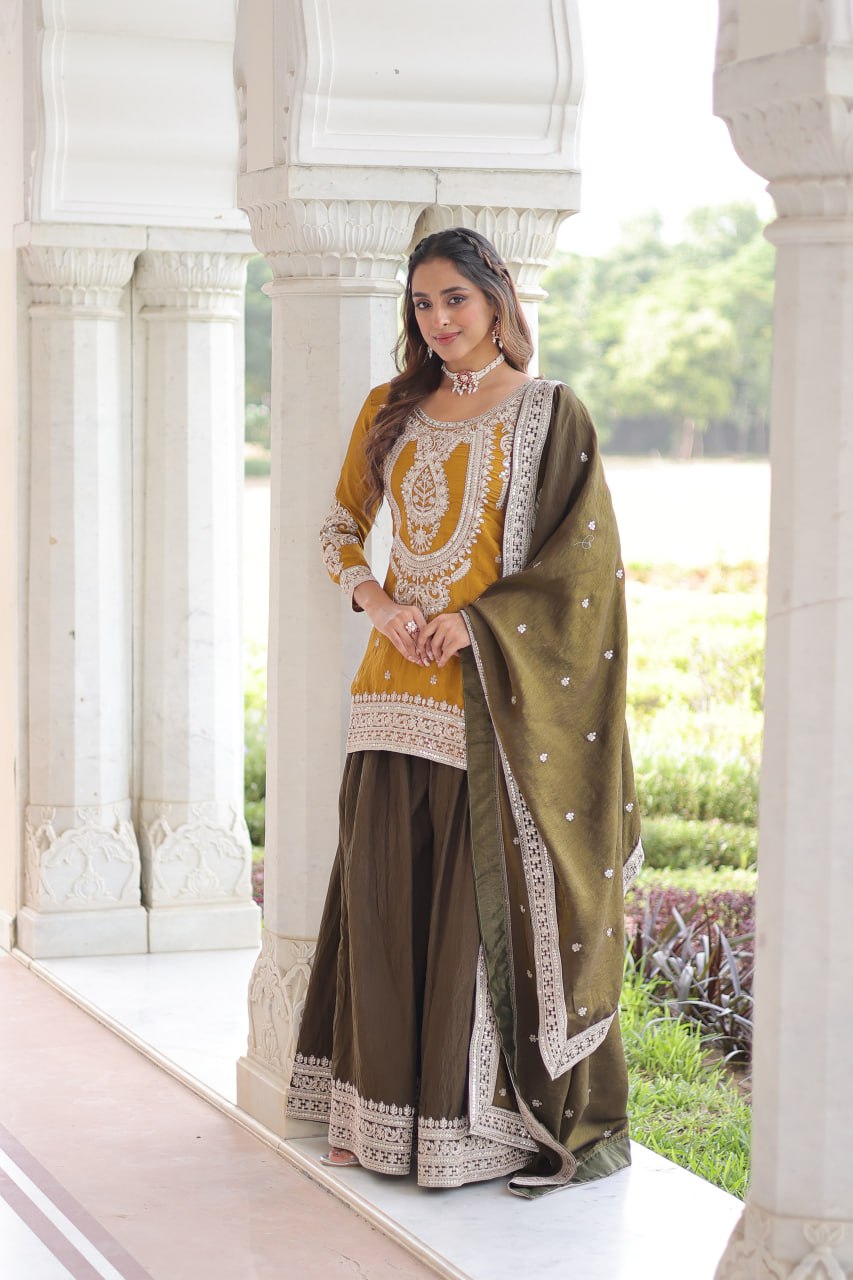Yellow Silk Sharara Set with Matching Dupatta