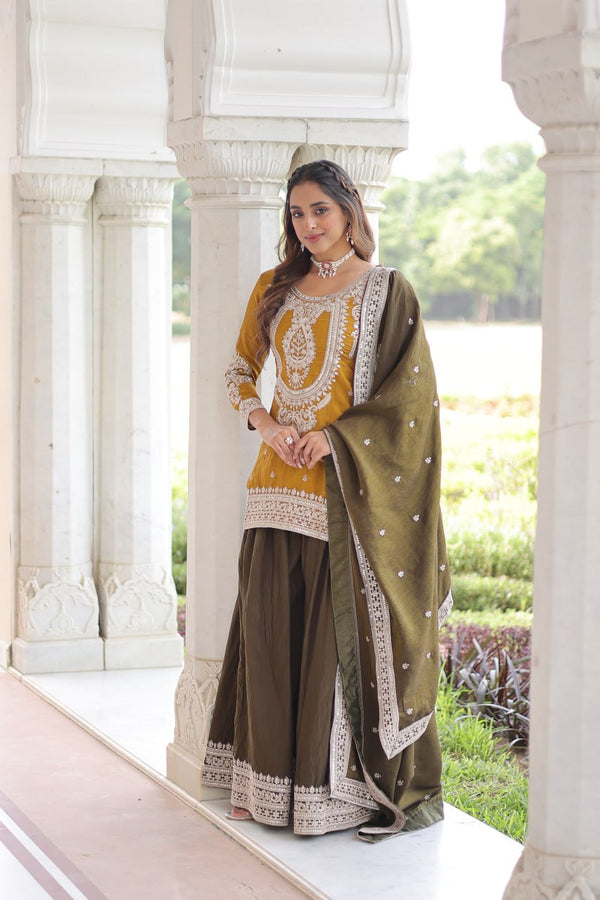 Yellow Silk Sharara Set with Matching Dupatta