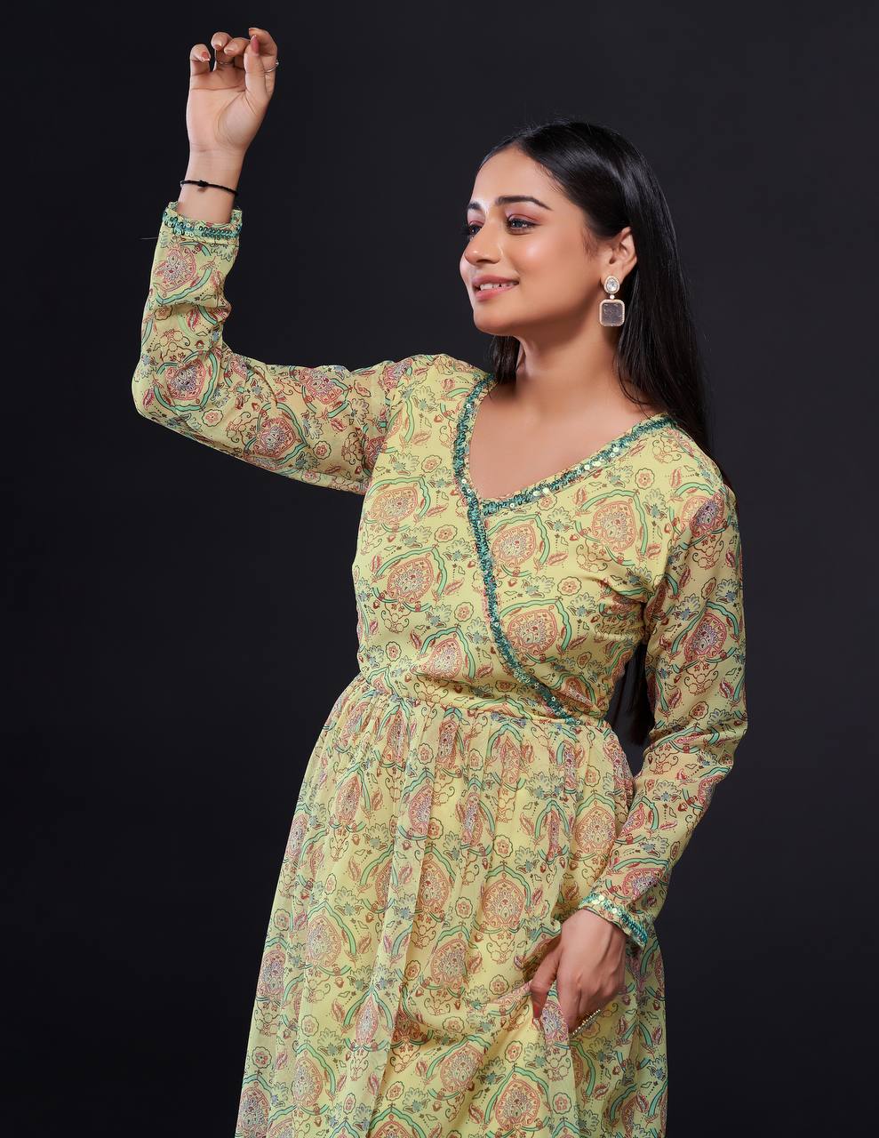 Yellow Simple Yet Classy – Digital Print Georgette Sharara Set ClothsVilla