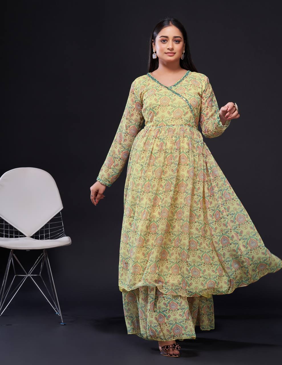 Yellow Simple Yet Classy – Digital Print Georgette Sharara Set ClothsVilla