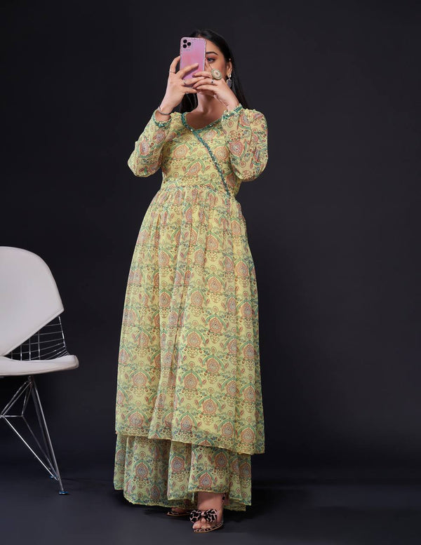 Yellow Simple Yet Classy – Digital Print Georgette Sharara Set ClothsVilla