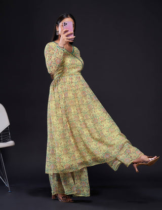 Yellow Simple Yet Classy – Digital Print Georgette Sharara Set ClothsVilla