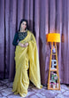Load image into Gallery viewer, Yellow Sleeveless Charm, Jacketed Grace – Sparkle Silk Saree Set with Kasturi Silk Blouse &amp; Koti ClothsVilla