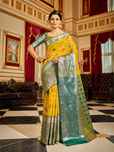 Sunshine Elegance - Yellow Soft Cotton Saree with Woven Design ClothsVilla