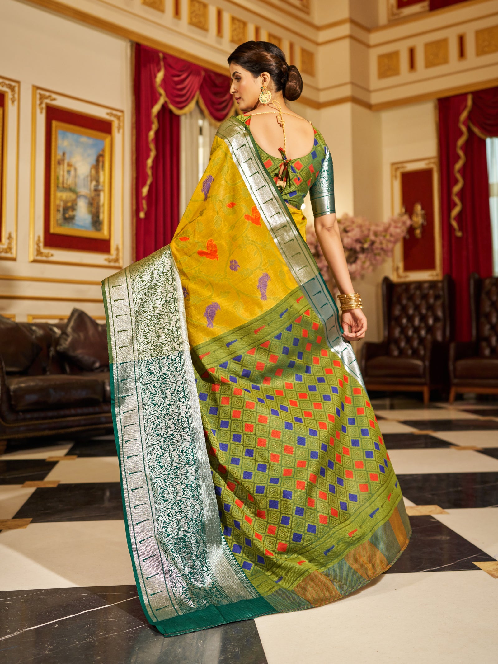 Sunshine Elegance - Yellow Soft Cotton Saree with Woven Design ClothsVilla