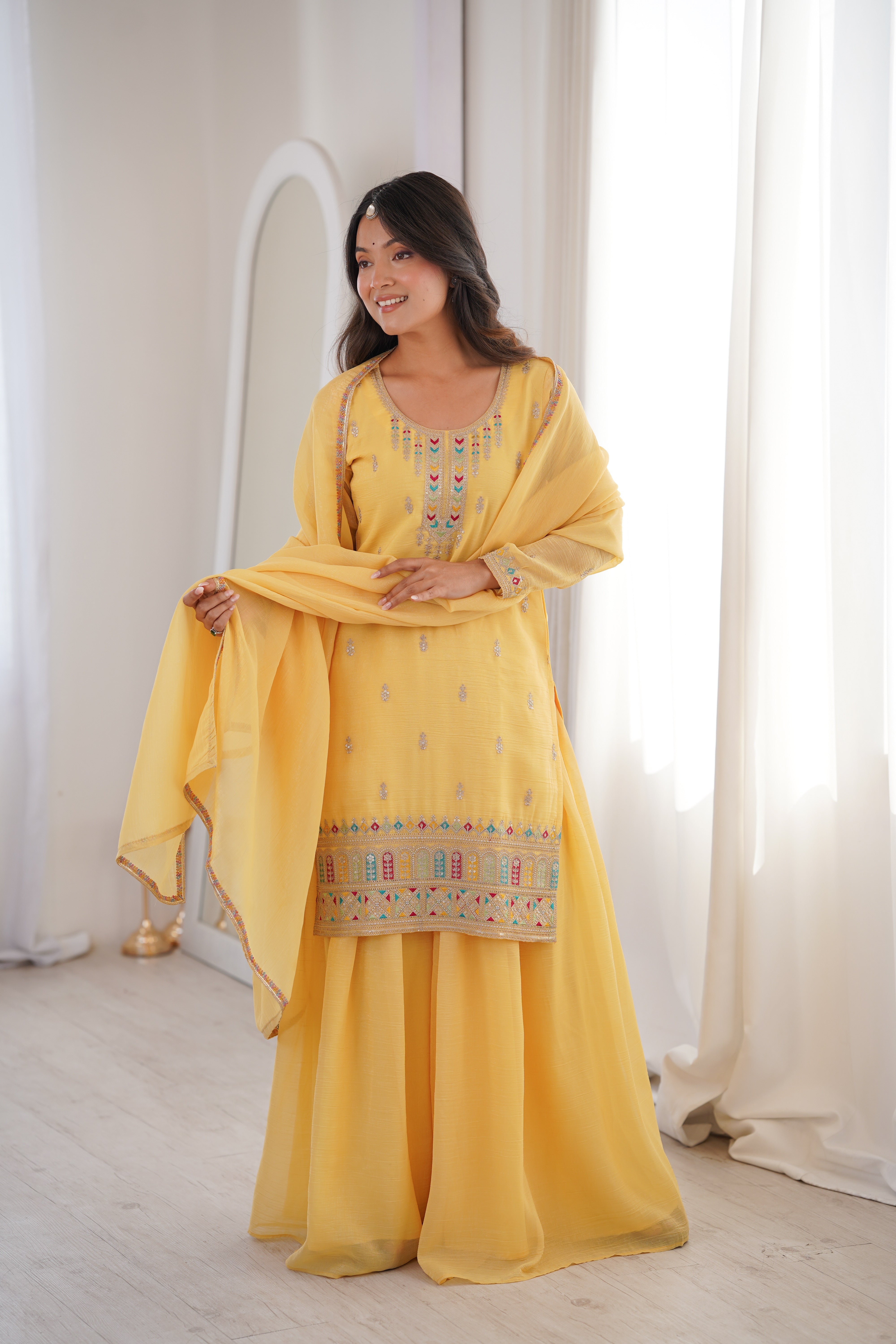 Yellow Soft Silk Sharara Set ClothsVilla Main image