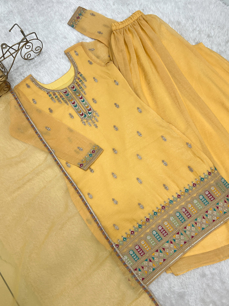 Yellow Soft Silk Sharara Set ClothsVilla