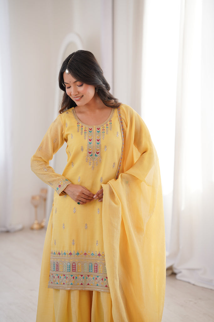 Yellow Soft Silk Sharara Set ClothsVilla