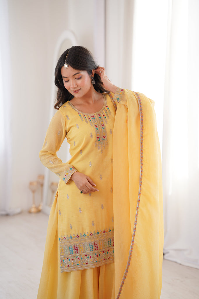 Yellow Soft Silk Sharara Set ClothsVilla