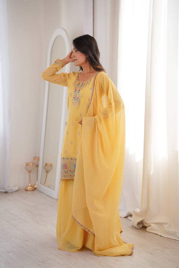 Yellow Soft Silk Sharara Set ClothsVilla