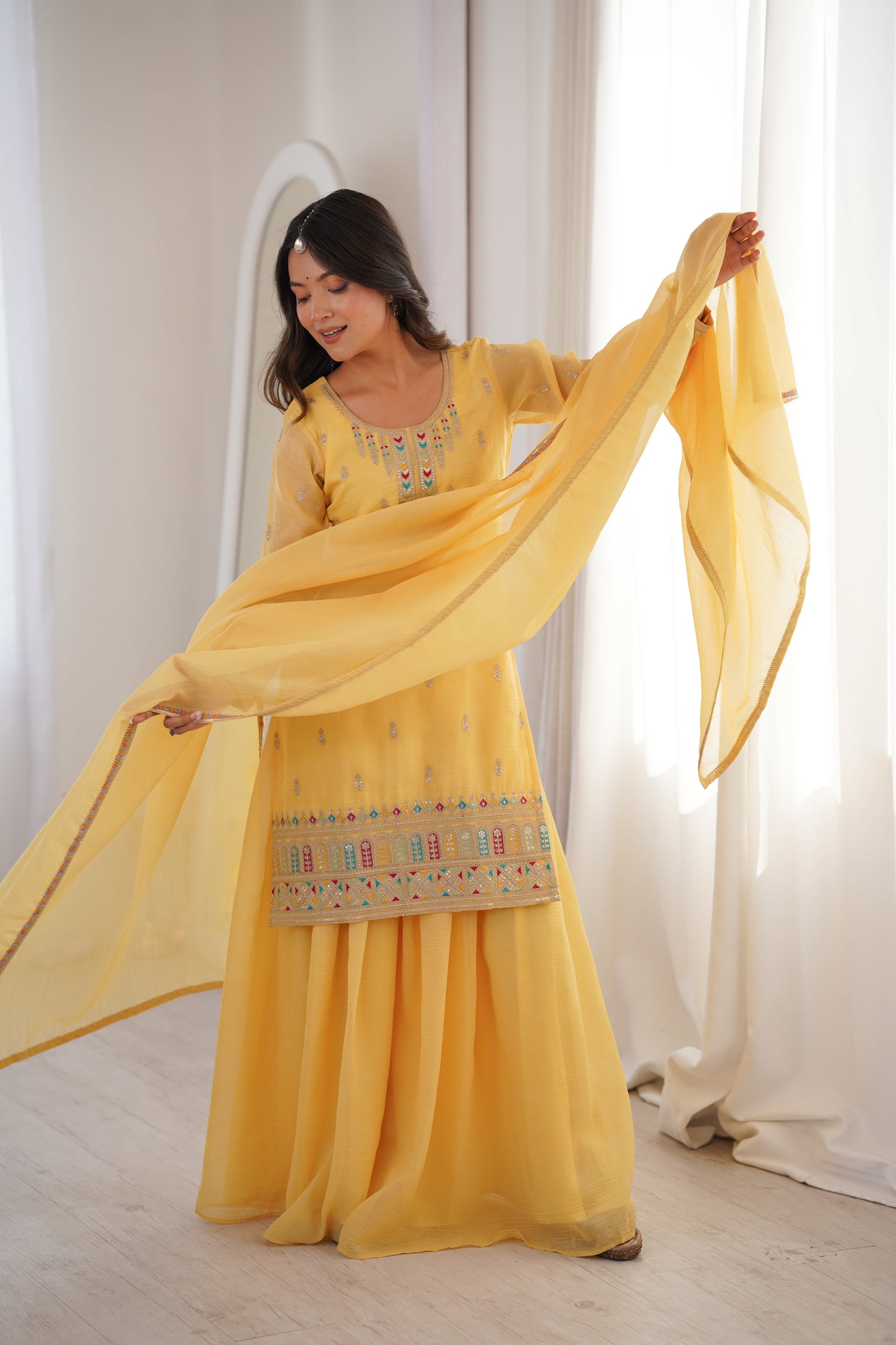 Yellow Soft Silk Sharara Set ClothsVilla