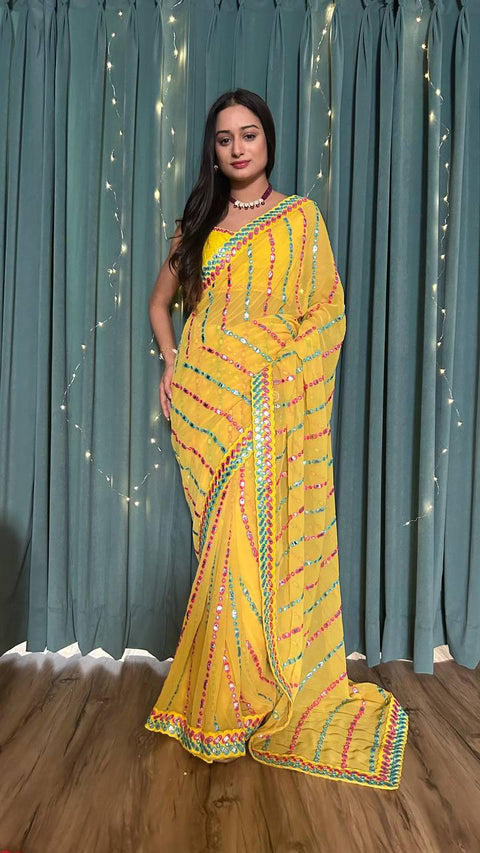 Yellow Step into the Festive Season with Elegance – Stunning Georgette Saree Clothsvilla Main image