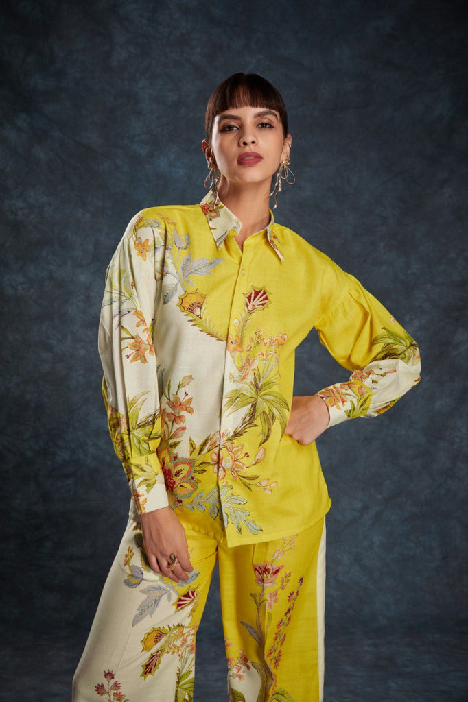 Yellow Sunshine Printed Linen Co-Ord Set Top & Pant ClothsVilla