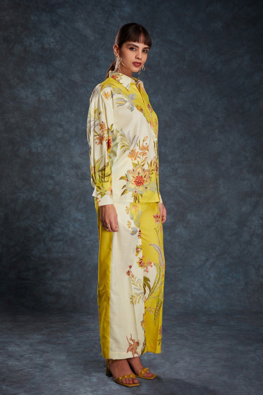 Yellow Sunshine Printed Linen Co-Ord Set Top & Pant ClothsVilla