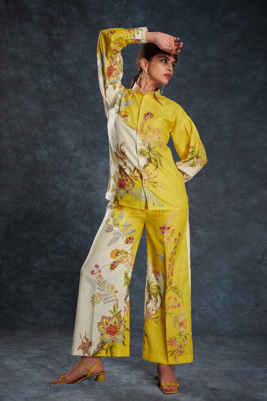 Yellow Sunshine Printed Linen Co-Ord Set Top & Pant ClothsVilla