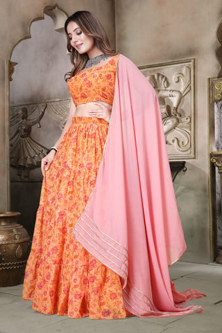 Yellow Tabby Organza Lehenga set