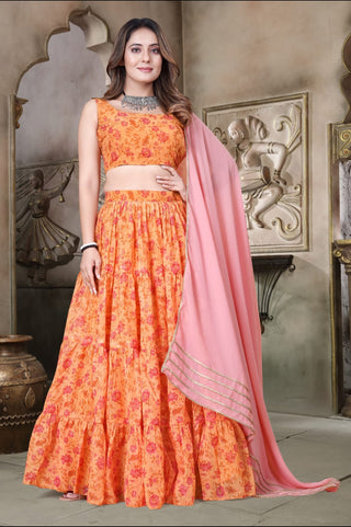 Yellow Tabby Organza Lehenga set