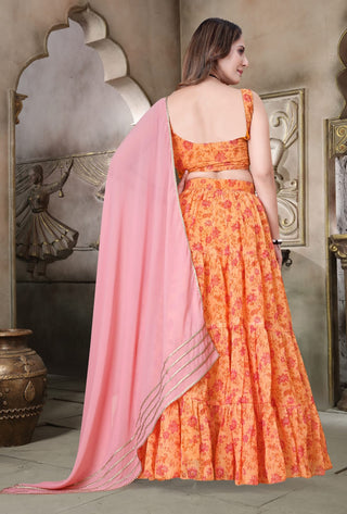Yellow Tabby Organza Lehenga set