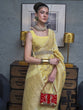 Load image into Gallery viewer, Yellow Traditional Linen Banarasi Saree with Unstitched Blouse Piece ClothsVilla