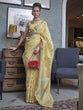 Load image into Gallery viewer, Yellow Traditional Linen Banarasi Saree with Unstitched Blouse Piece ClothsVilla