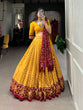 Load image into Gallery viewer, Yellow Tussar Silk Lehenga Choli with Leheriya Print, Patola Border &amp; Bandhani Dupatta ClothsVilla