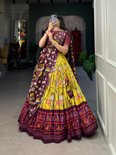 Load image into Gallery viewer, Yellow Tussar Silk Lehenga Choli with Pichwai &amp; Patola Prints ClothsVilla