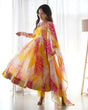 Load image into Gallery viewer, Yellow Vibrant Anarkali Organza Silk Gown with Dupatta &amp; Pant Set – Perfect for Festivities