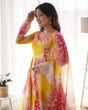 Load image into Gallery viewer, Yellow Vibrant Anarkali Organza Silk Gown with Dupatta &amp; Pant Set – Perfect for Festivities
