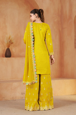 Yellow Vichitra Kurta Palazzo Set ClothsVilla
