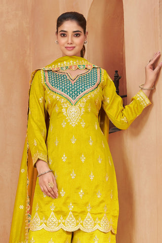 Yellow Vichitra Kurta Palazzo Set ClothsVilla