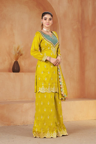 Yellow Vichitra Kurta Palazzo Set ClothsVilla