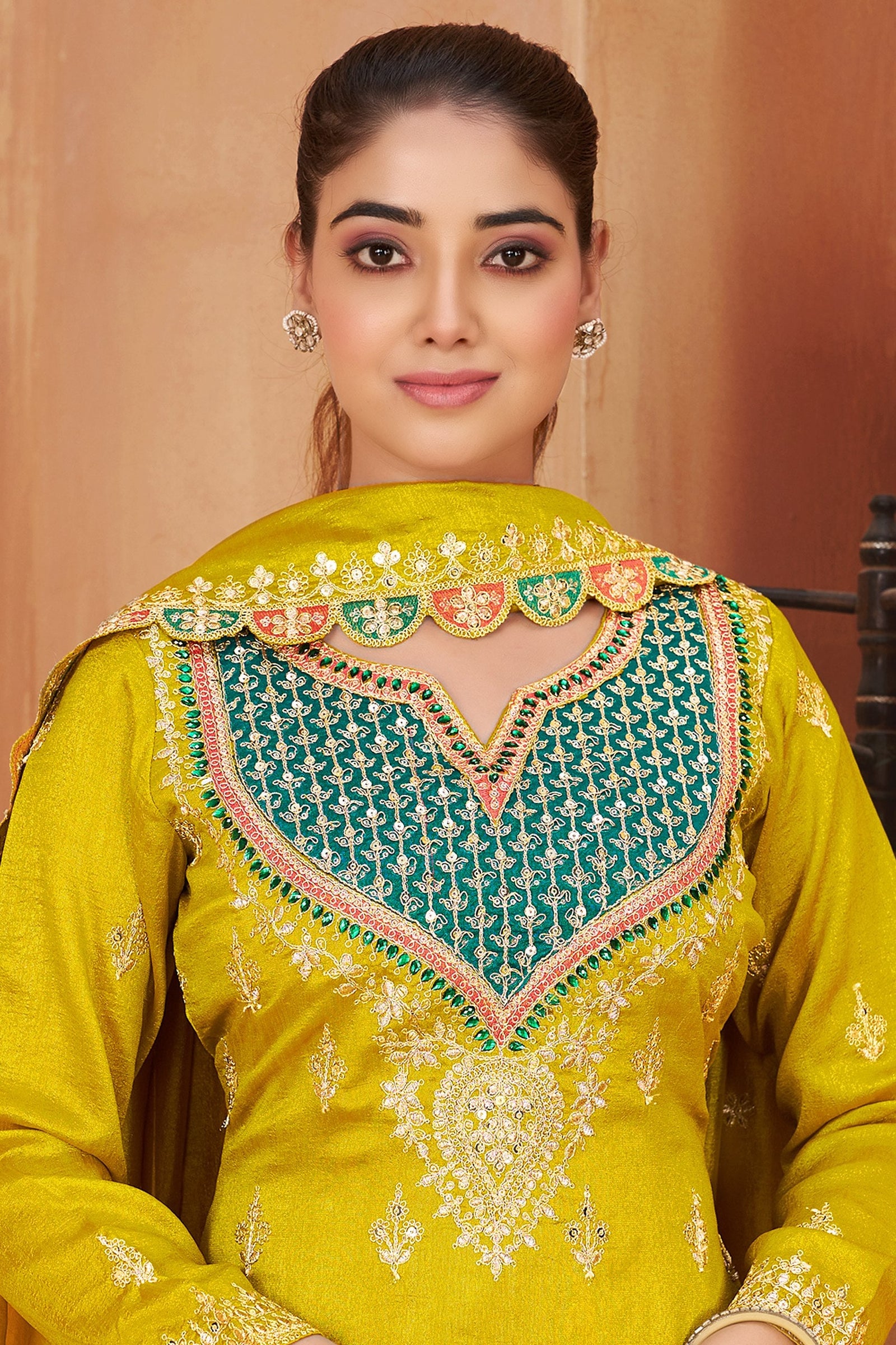 Yellow Vichitra Kurta Palazzo Set ClothsVilla