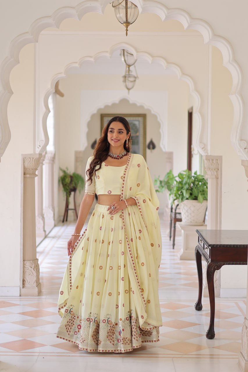Yellow Vichitra Silk Lehenga with Dupatta ClothsVilla