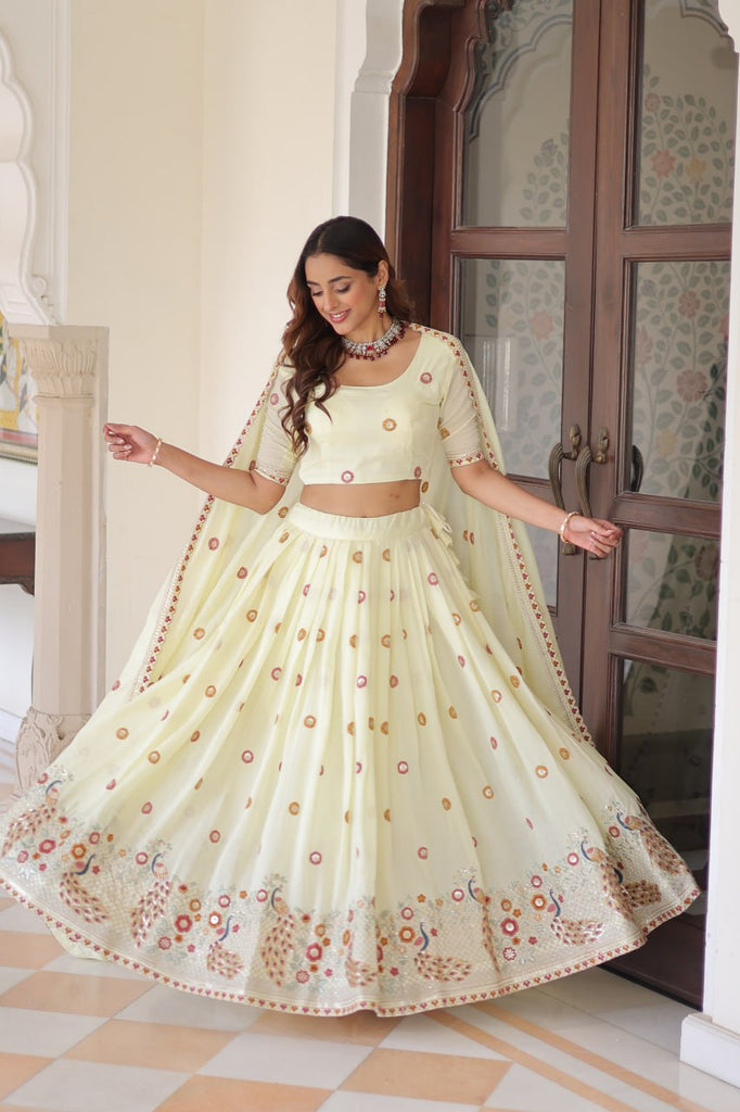 Yellow Vichitra Silk Lehenga with Dupatta ClothsVilla